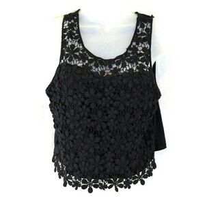 LA Hearts Black Lace Overlay Crop Top Shirt Blouse Med Medium M y2k